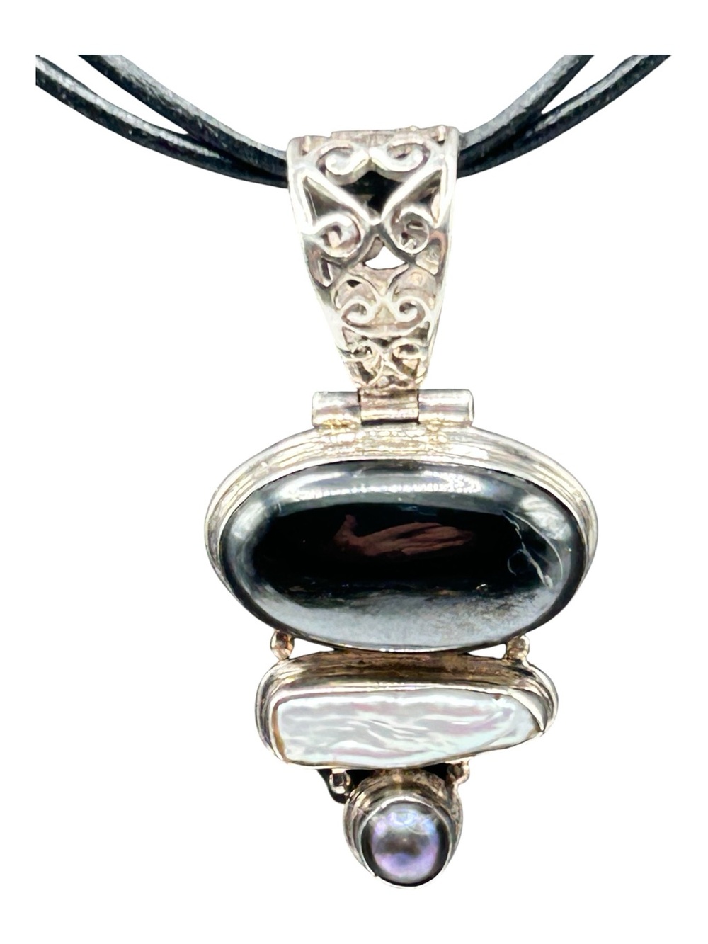 Huge Sterling, Baroque Pearl, Hematite Artisan Pendant